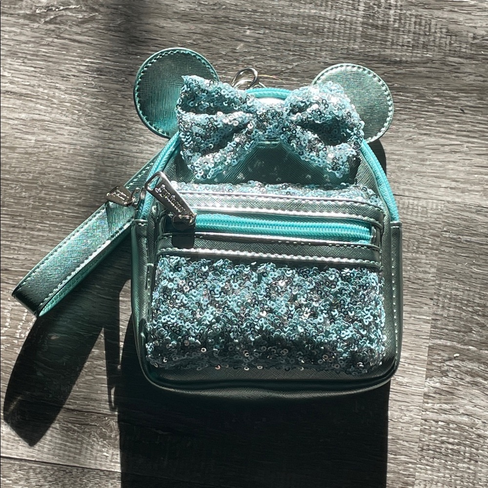 Disney Park Loungefly Mini Backpack Wristelet Teal Sequence - Picture 2 of 9